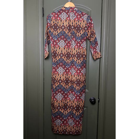 NWT Ro's Garden Clorinda Long Kurta Kaftan Resort Coverup Dress Lachen Brown XS - Picture 4 of 5